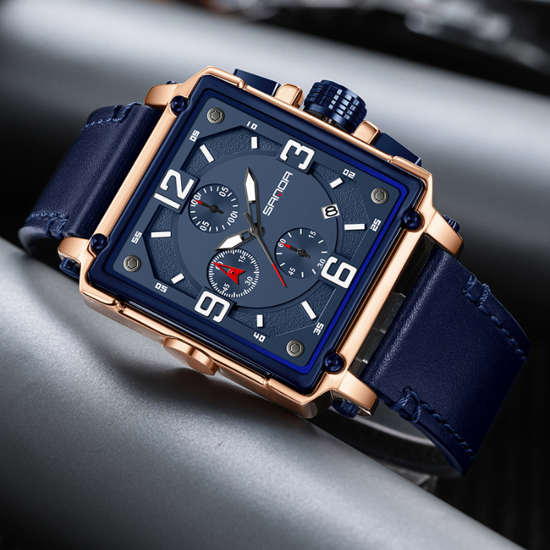 Montre tactique à quartz en cuir pour hommes