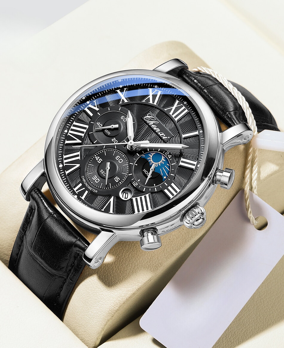 Montre à quartz avec bracelet en cuir de luxe