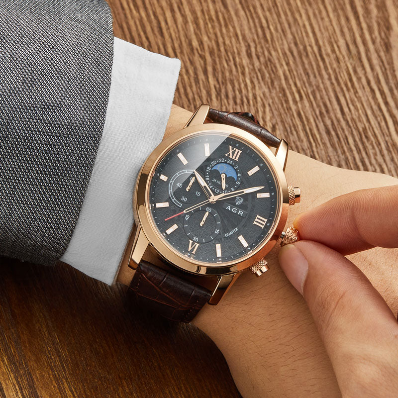 Montre à quartz en cuir de luxe