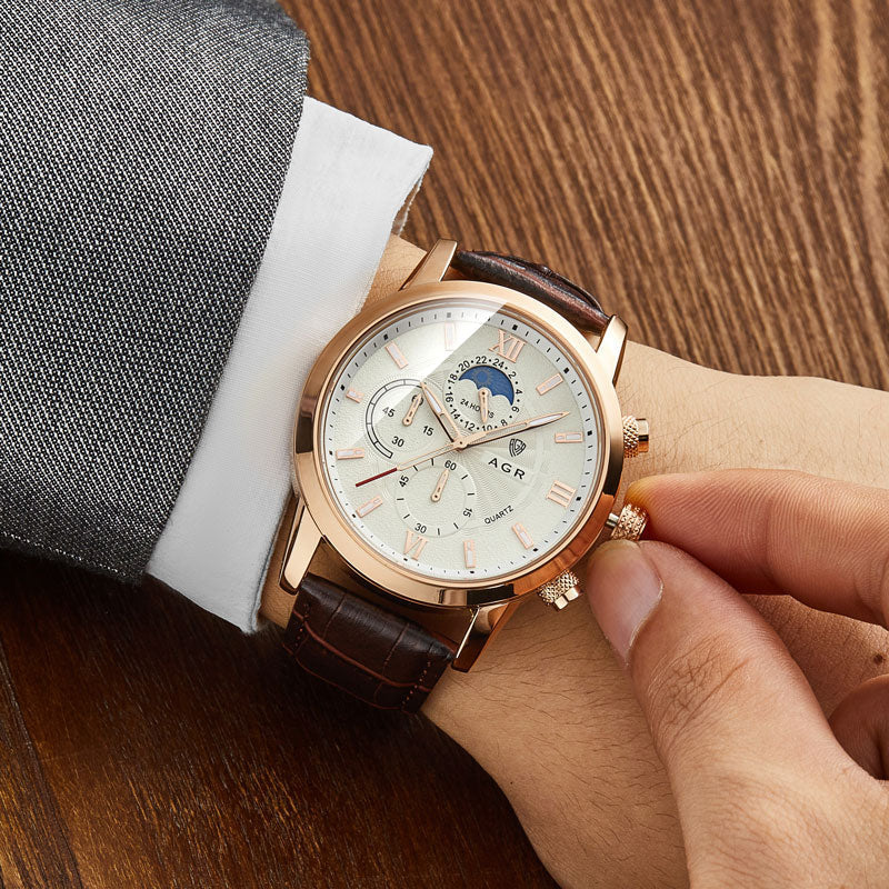 Montre à quartz en cuir de luxe
