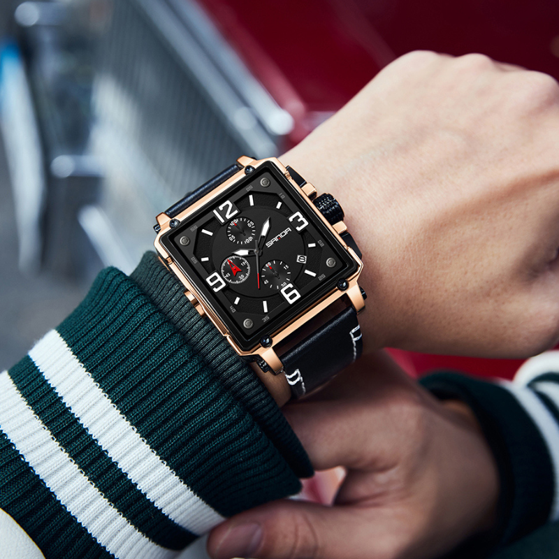 Montre tactique à quartz en cuir pour hommes