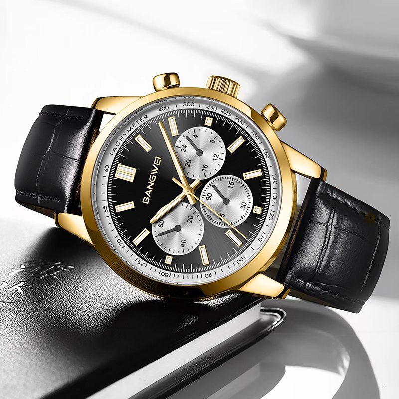 Montre à quartz en cuir pour hommes d'affaires, sportifs et décontractés
