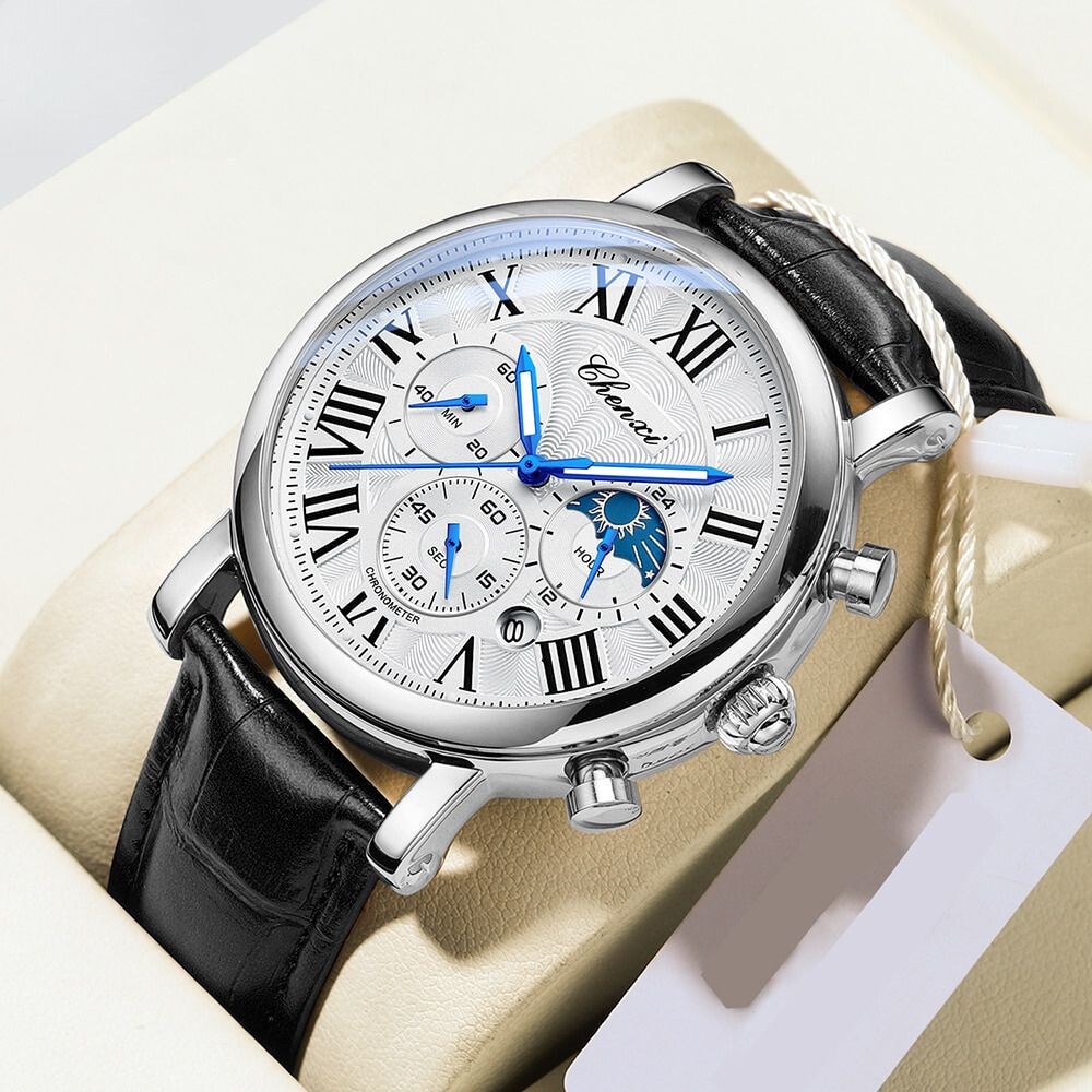 Montre à quartz avec bracelet en cuir de luxe