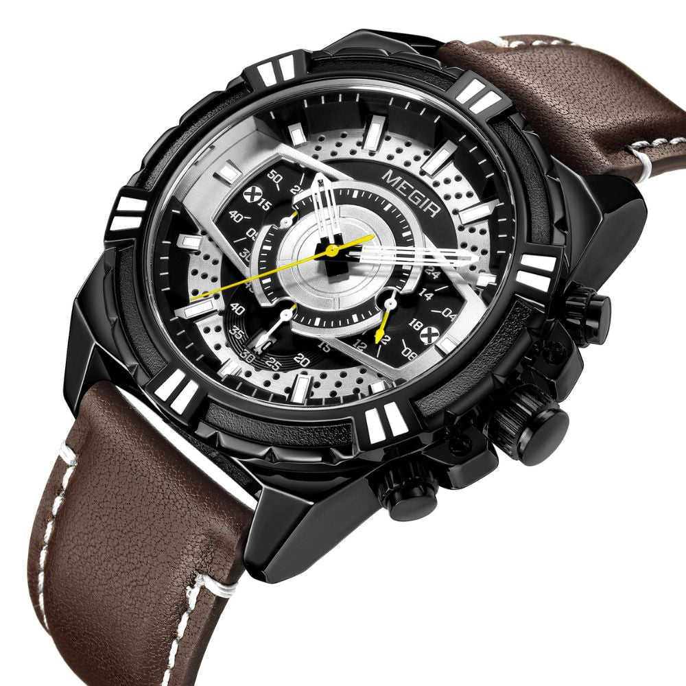 Montre de luxe à quartz, chronographe, militaire et sportive en cuir