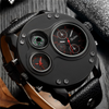 Montre à quartz à double fuseau horaire en cuir noir