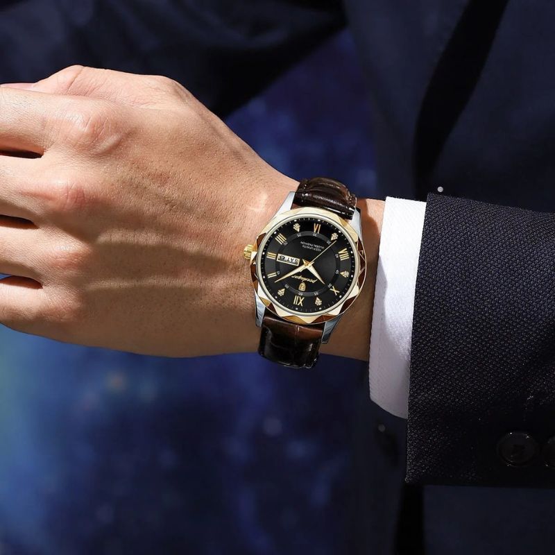 Montre à quartz avec bracelet en cuir