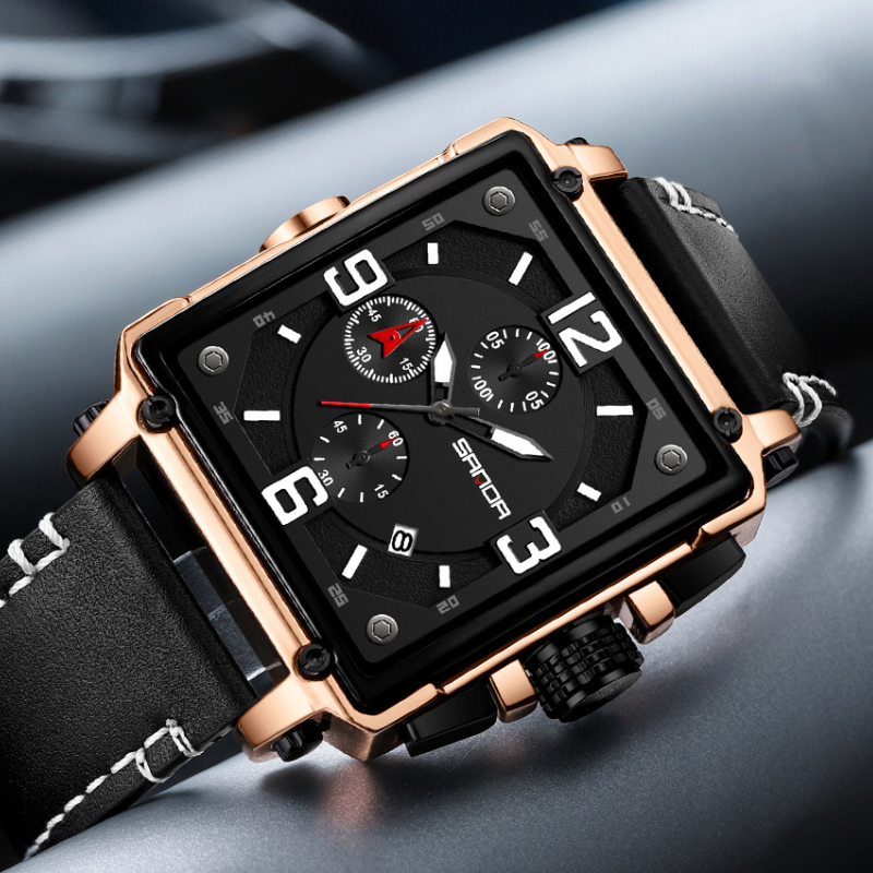 Montre tactique à quartz en cuir pour hommes