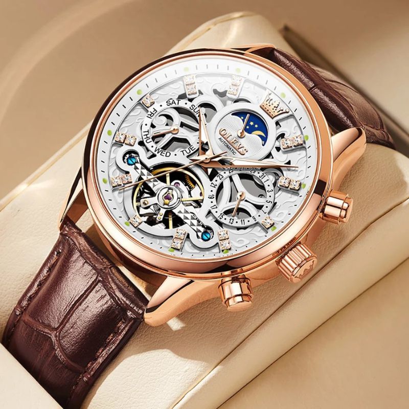 Montre mécanique automatique avec bracelet en cuir