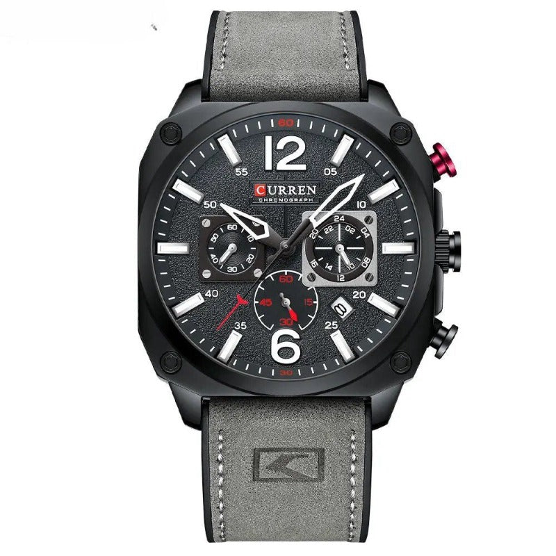 Montre-bracelet d'affaires en cuir, à quartz et étanche