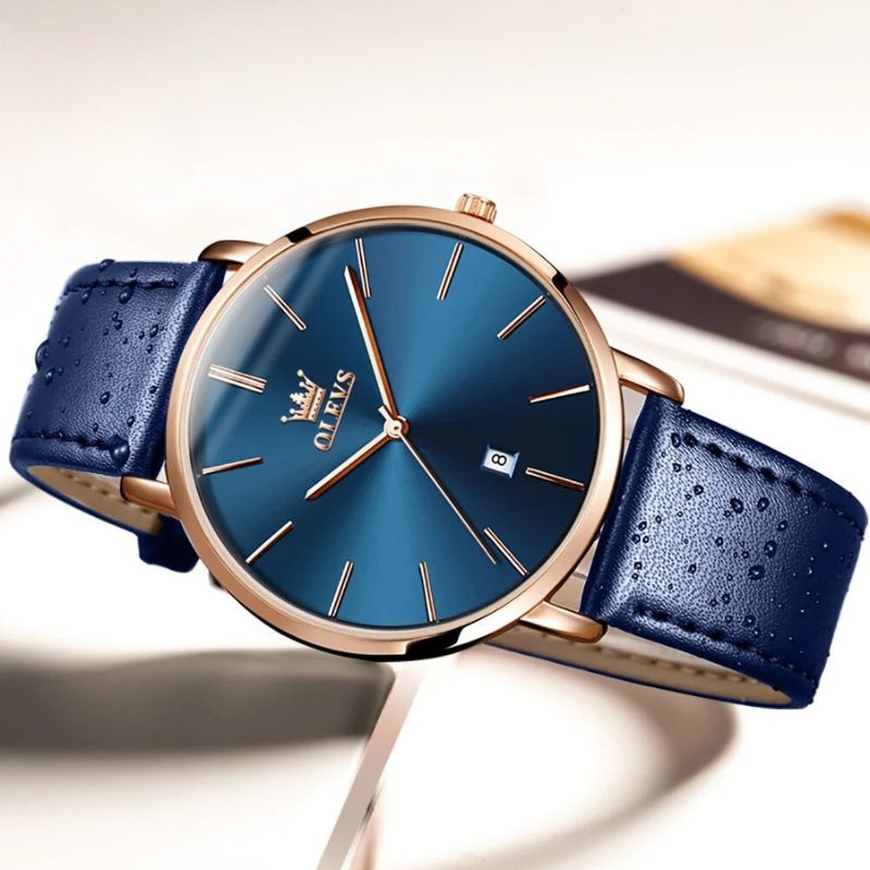 Montre de voiture avec date, étanche, à bracelet en cuir