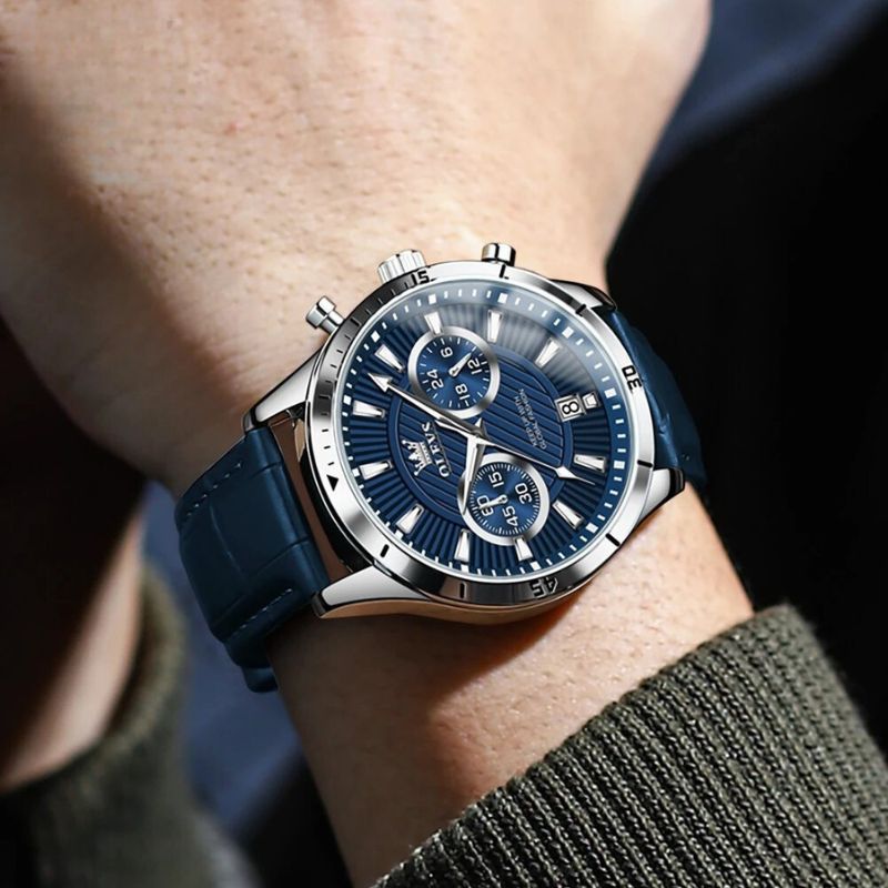 Montre chronographe de luxe avec bracelet en cuir
