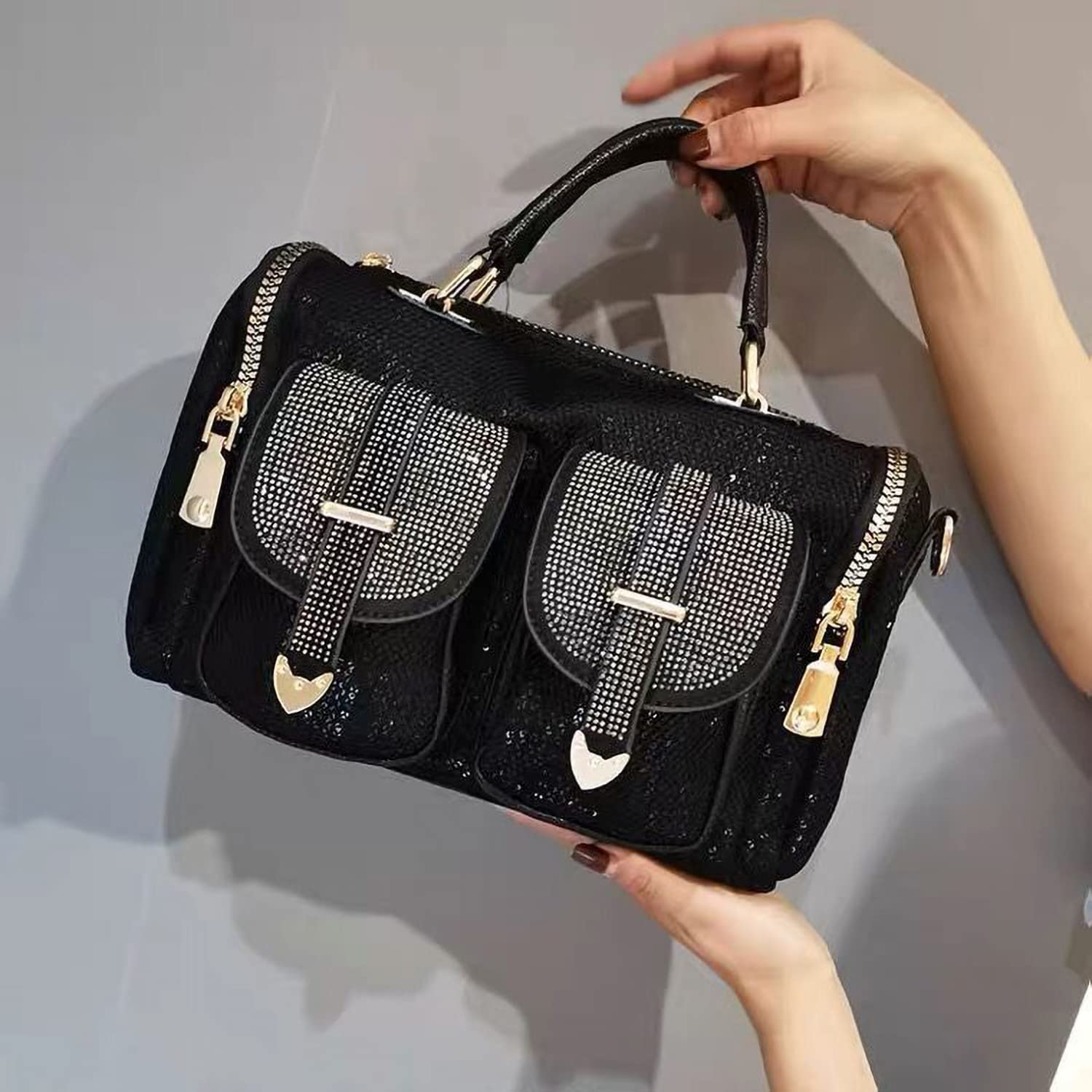 Sac à main en paillette irisée avec strass