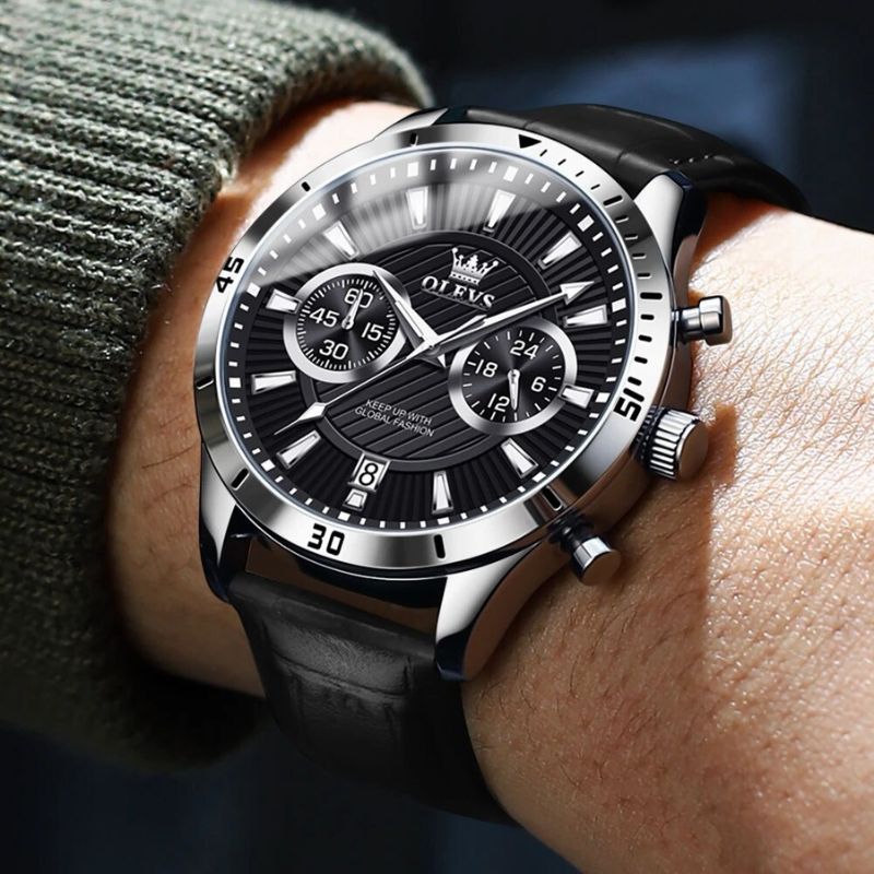 Montre chronographe de luxe avec bracelet en cuir