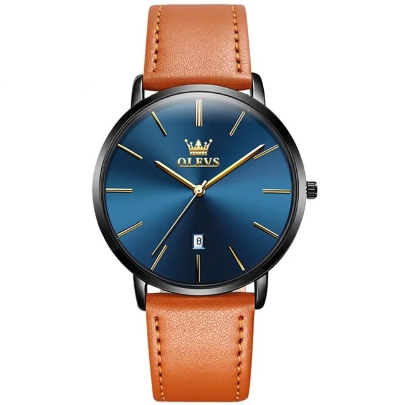 Montre de voiture avec date, étanche, à bracelet en cuir