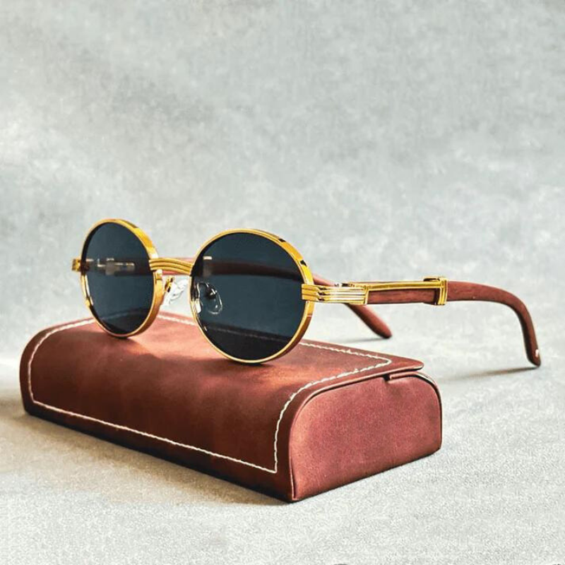 Lunettes de soleil classiques vintage à monture en bois pour femmes