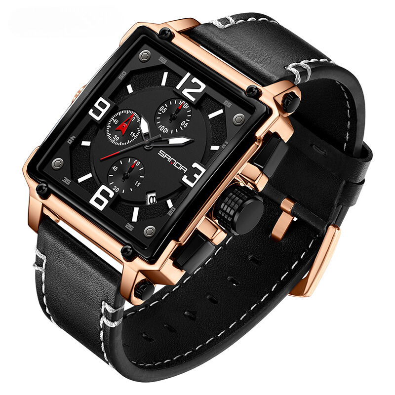 Montre tactique à quartz en cuir pour hommes