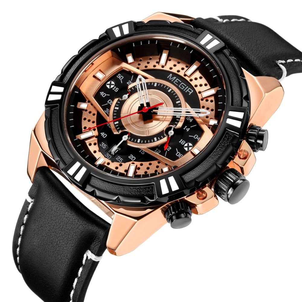 Montre de luxe à quartz, chronographe, militaire et sportive en cuir