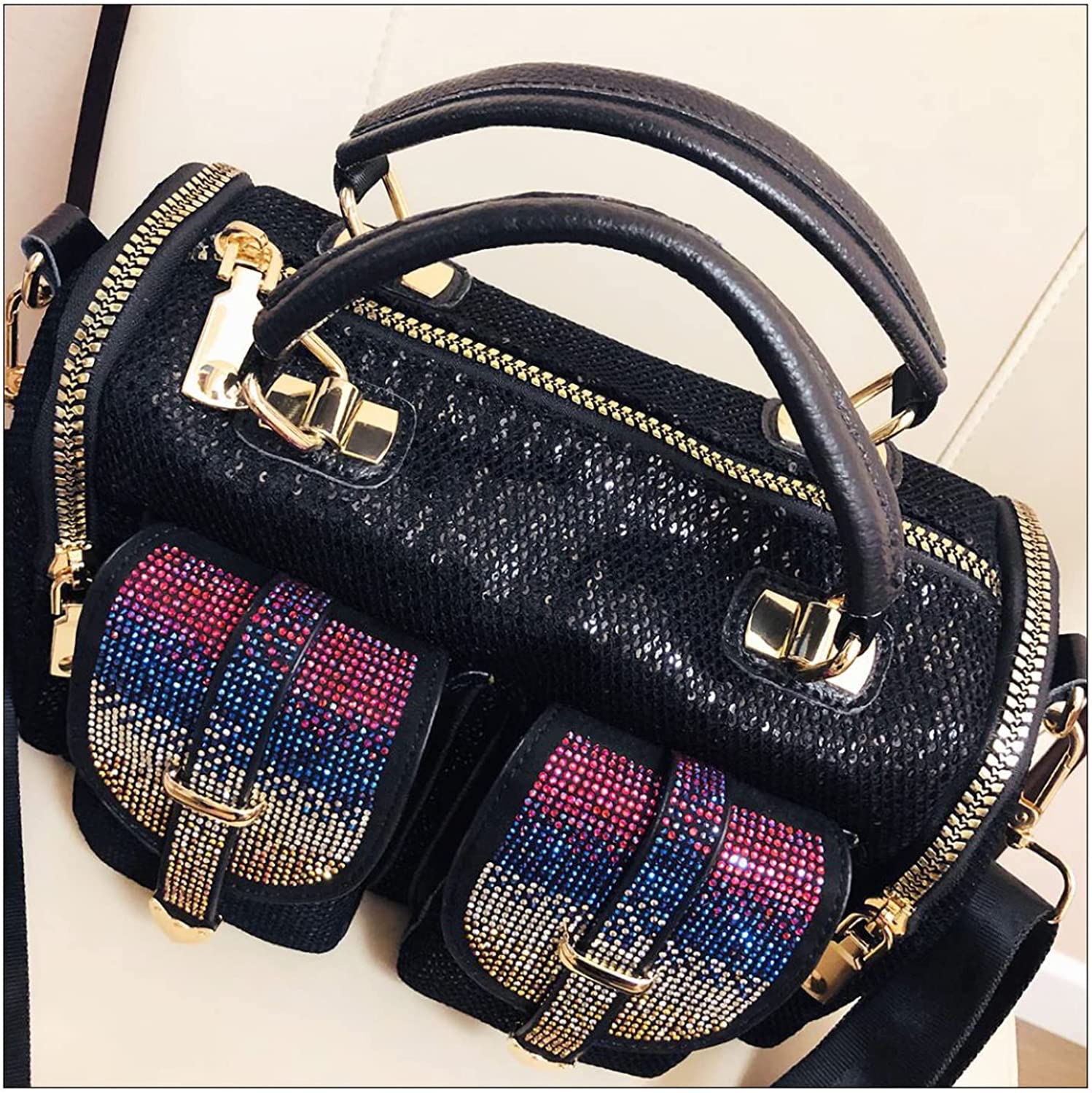 Sac à main en paillette irisée avec strass