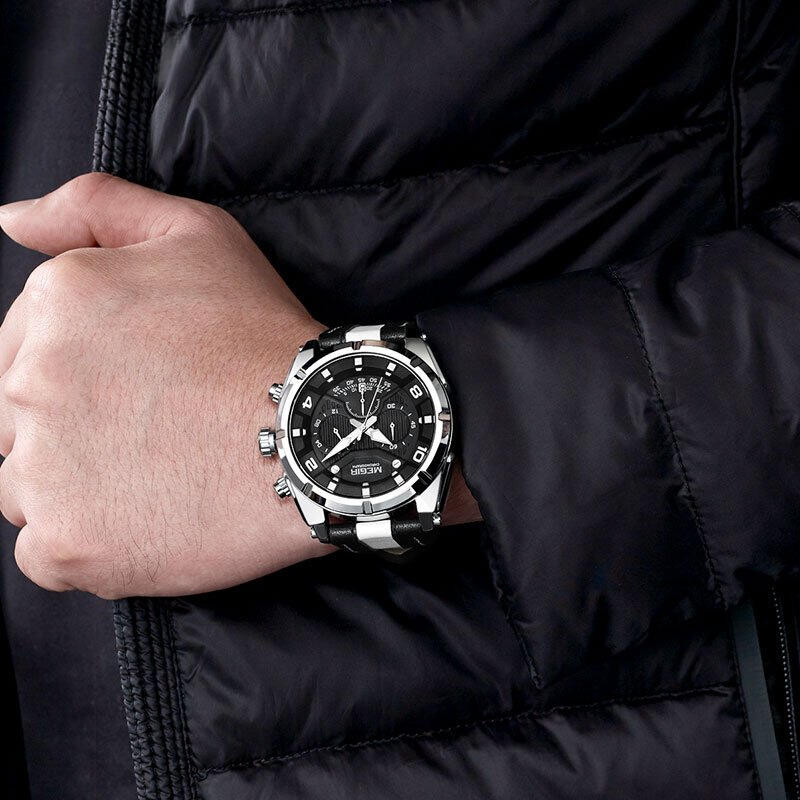 Montre chronographe militaire de luxe en cuir