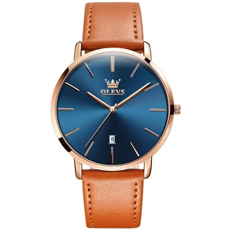 Montre de voiture avec date, étanche, à bracelet en cuir