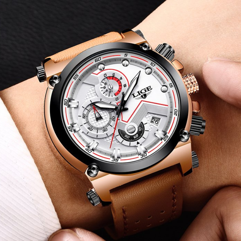 Montre de sport classique en cuir brun
