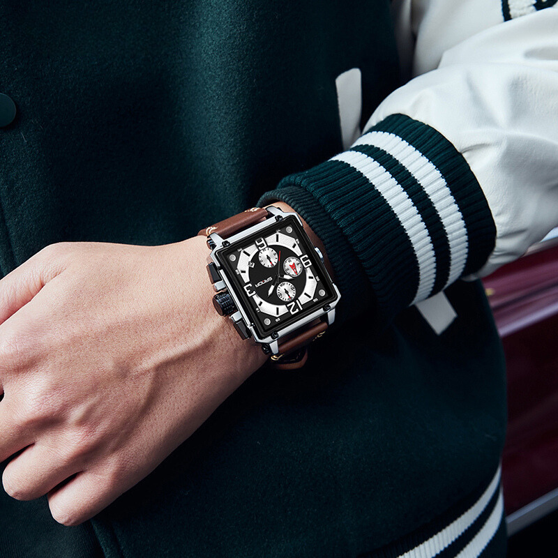 Montre tactique à quartz en cuir pour hommes