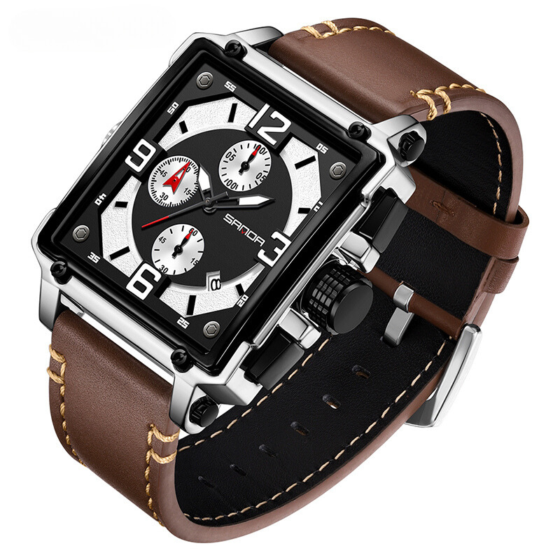 Montre tactique à quartz en cuir pour hommes