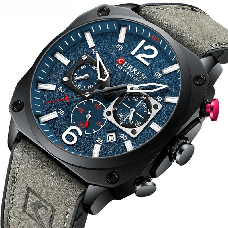 Montre-bracelet d'affaires en cuir, à quartz et étanche