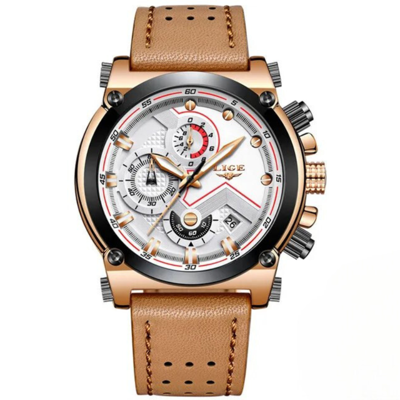 Montre de sport classique en cuir brun