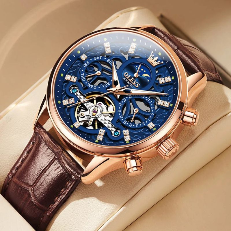 Montre mécanique automatique avec bracelet en cuir