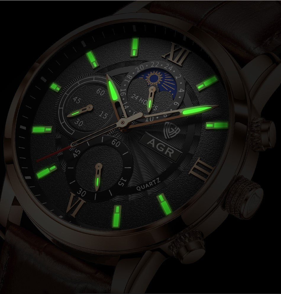 Montre à quartz en cuir de luxe