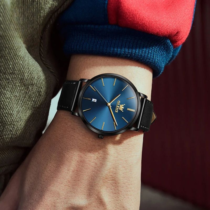 Montre de voiture avec date, étanche, à bracelet en cuir