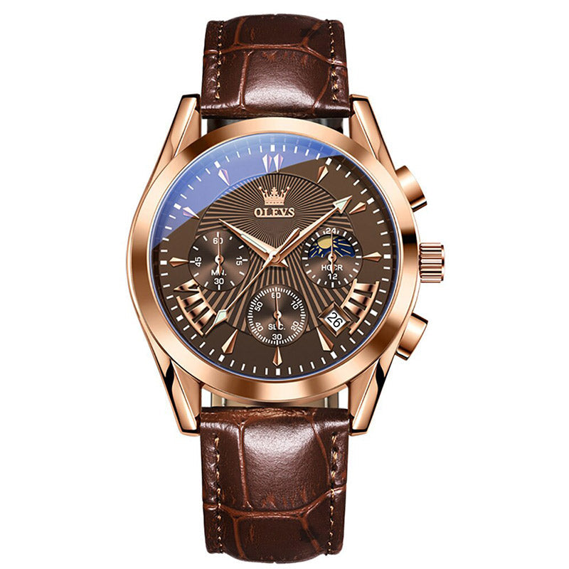 Montre à quartz avec bracelet en cuir véritable