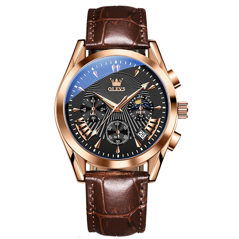 Montre à quartz avec bracelet en cuir véritable