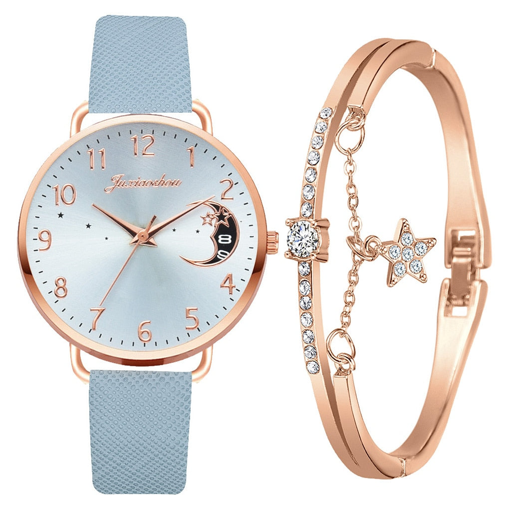Ensemble montre et bracelet à cadran lunaire