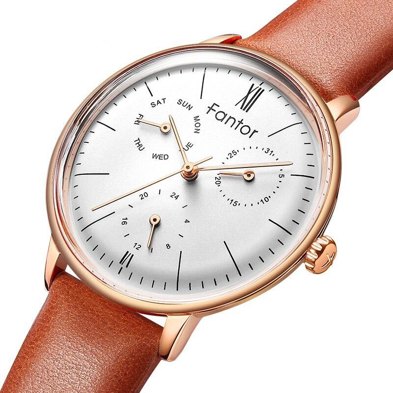 Montre chronographe de luxe pour dames avec bracelet en cuir