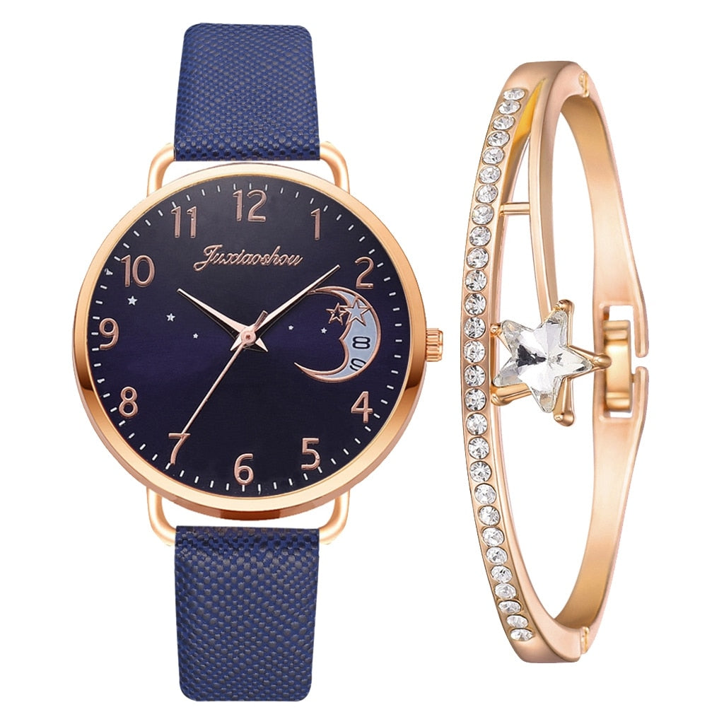 Ensemble montre et bracelet à cadran lunaire
