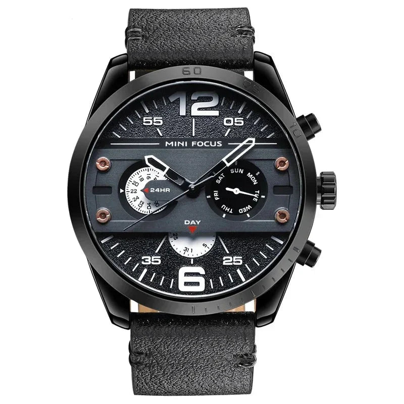 Montre de sport de luxe à quartz, chronographe, étanche et bracelet en cuir