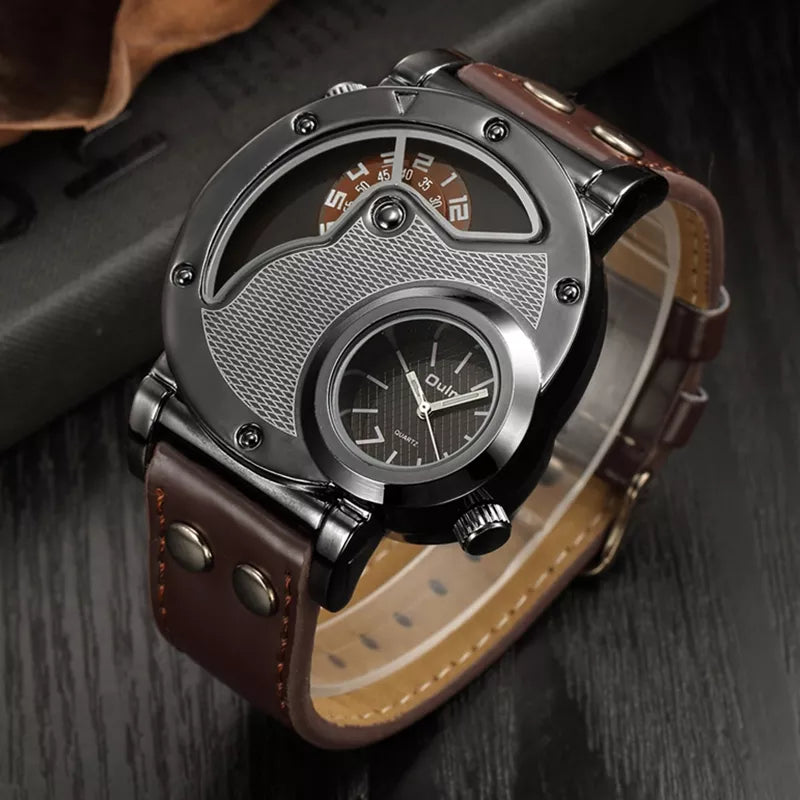 Montre à quartz de luxe à double heure