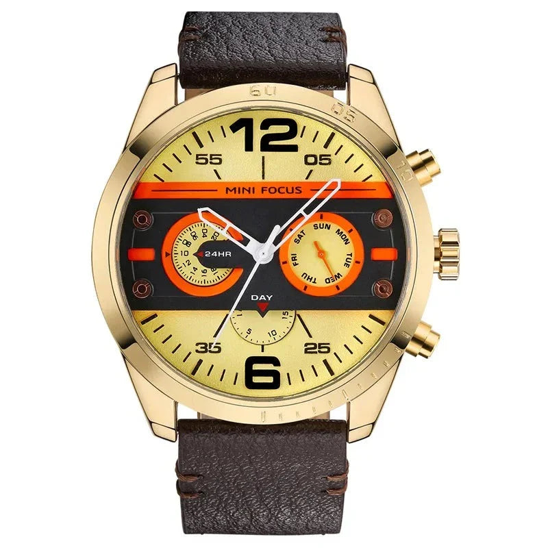 Montre de sport de luxe à quartz, chronographe, étanche et bracelet en cuir