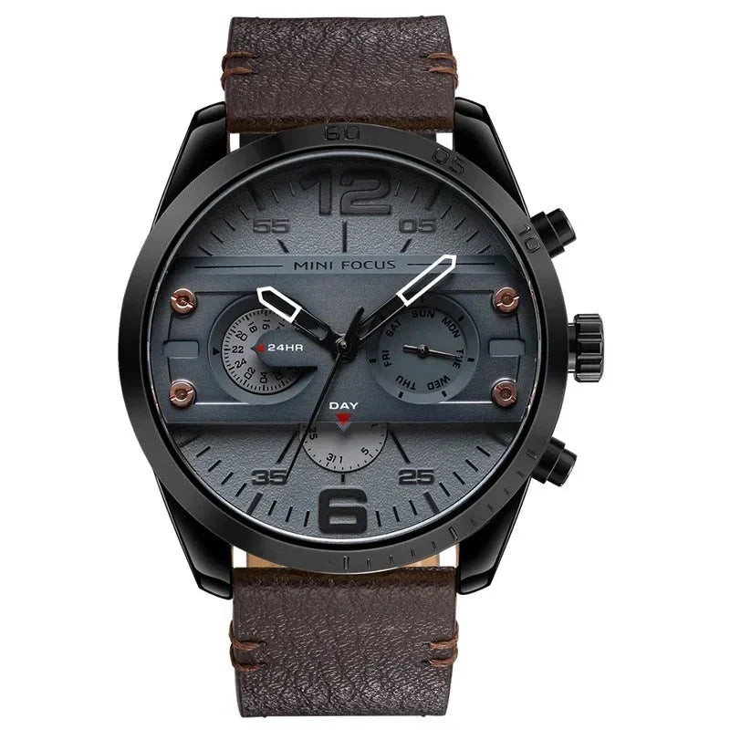 Montre de sport de luxe à quartz, chronographe, étanche et bracelet en cuir