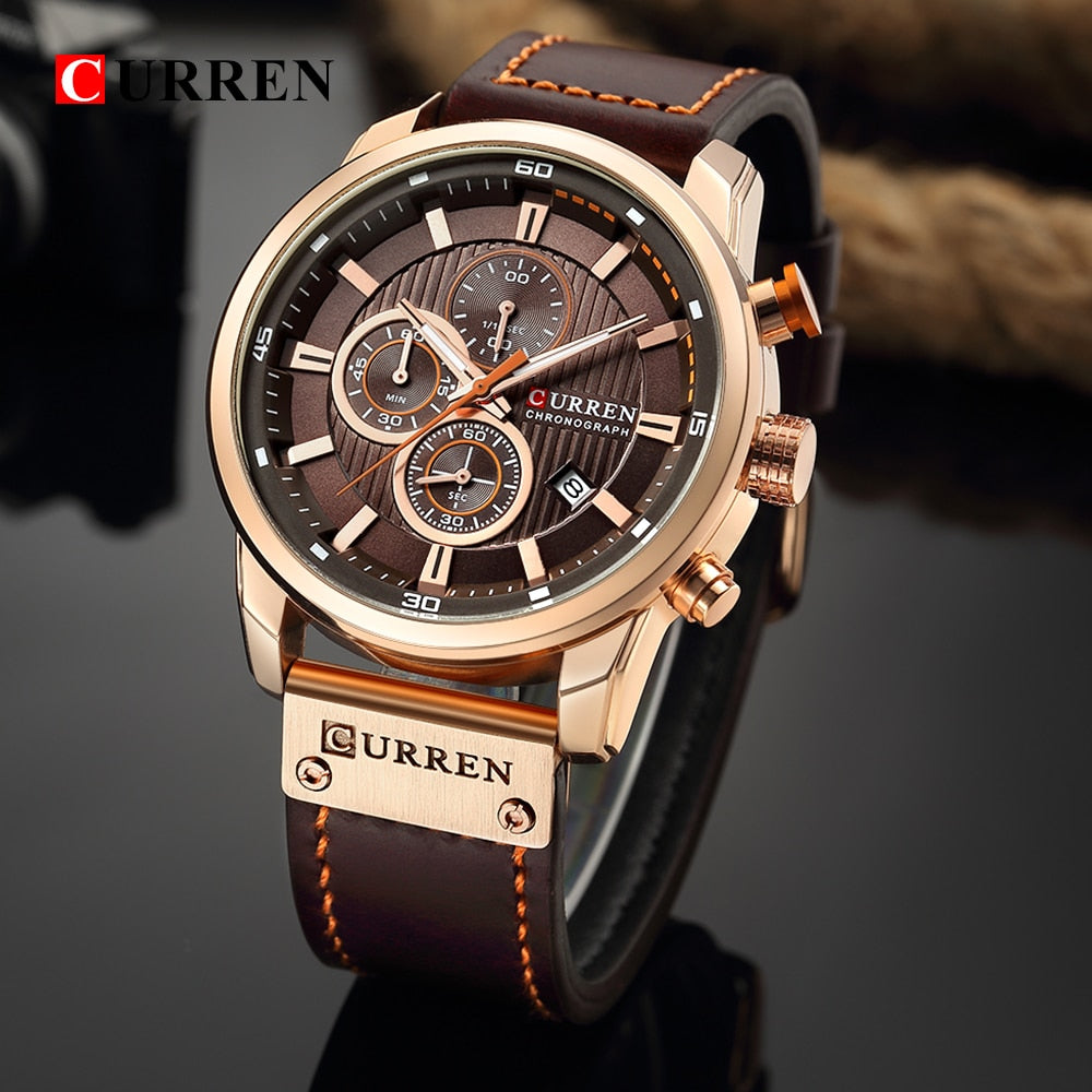 Montre élégante à quartz avec bracelet en cuir