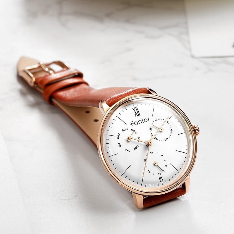 Montre chronographe de luxe pour dames avec bracelet en cuir