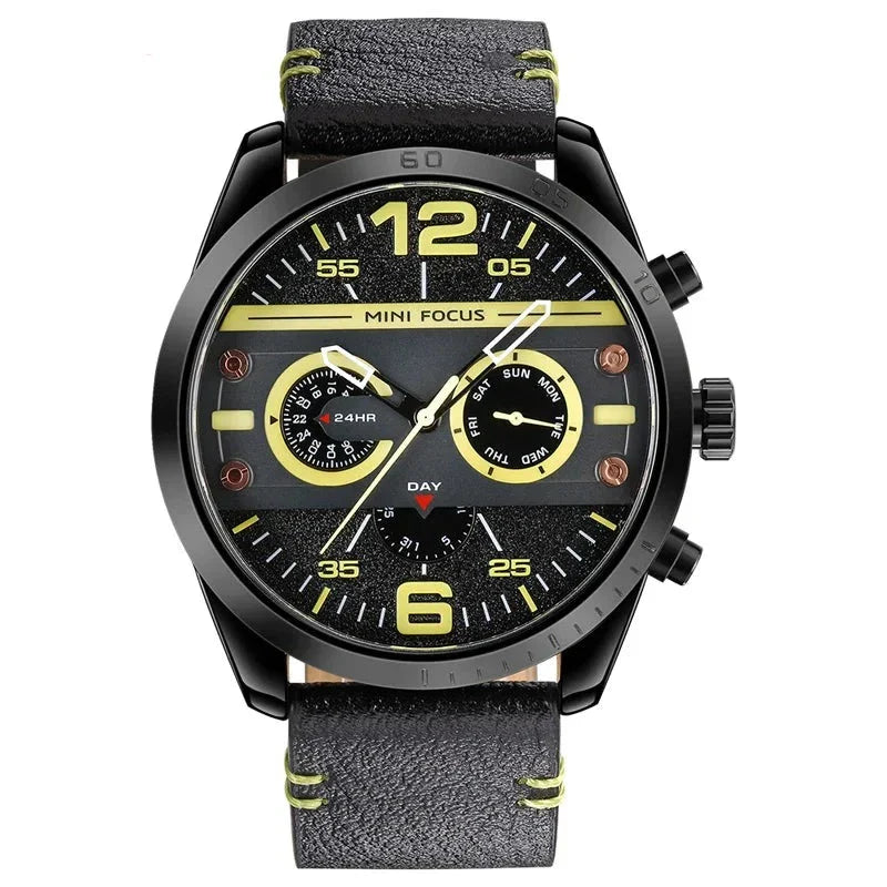 Montre de sport de luxe à quartz, chronographe, étanche et bracelet en cuir