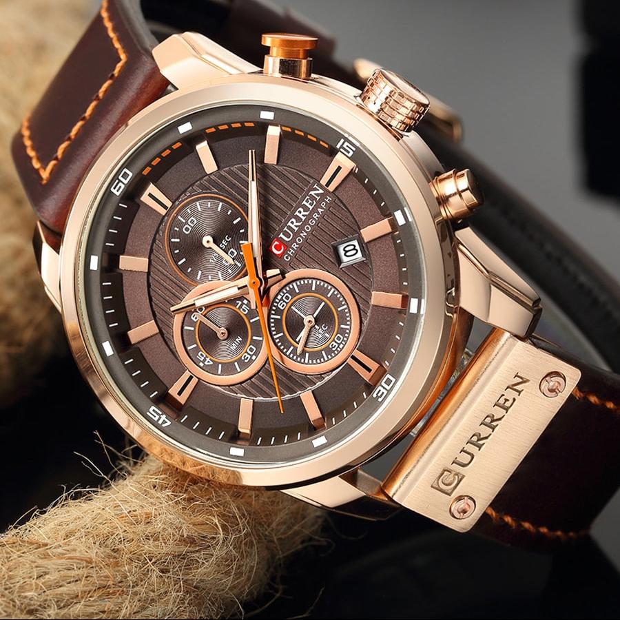 Montre élégante à quartz avec bracelet en cuir
