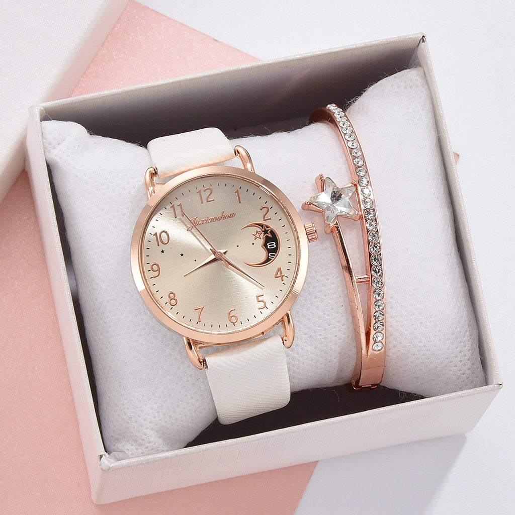 Ensemble montre et bracelet à cadran lunaire