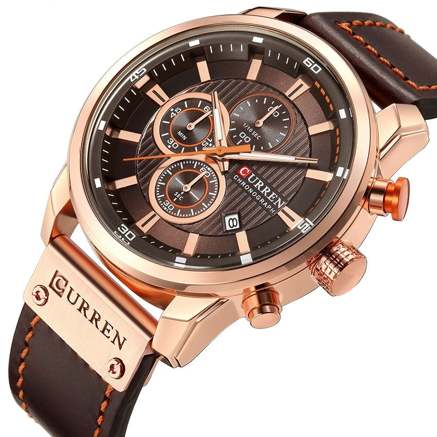 Montre élégante à quartz avec bracelet en cuir