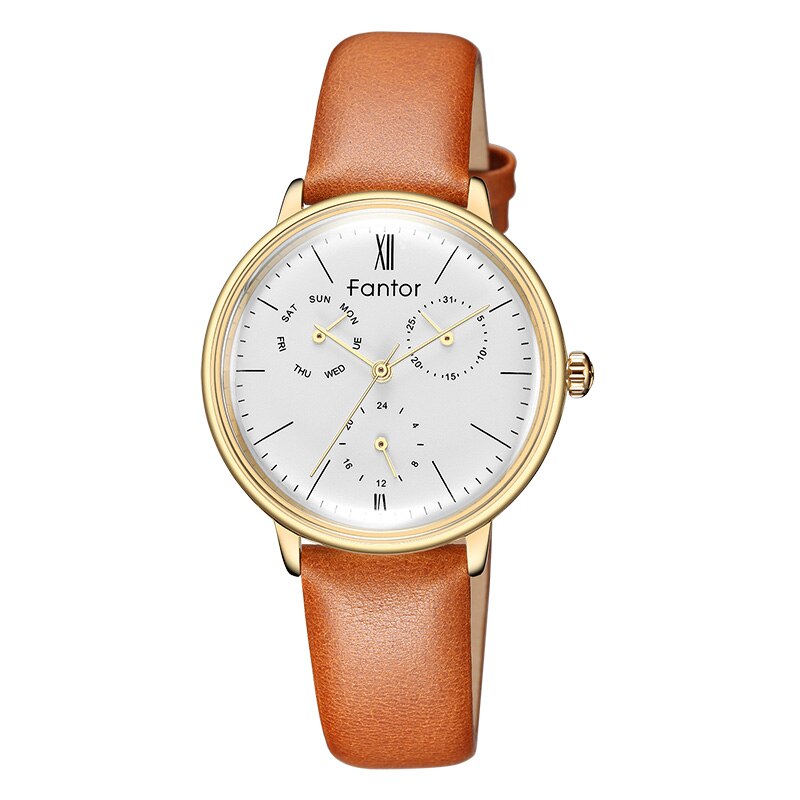 Montre chronographe de luxe pour dames avec bracelet en cuir