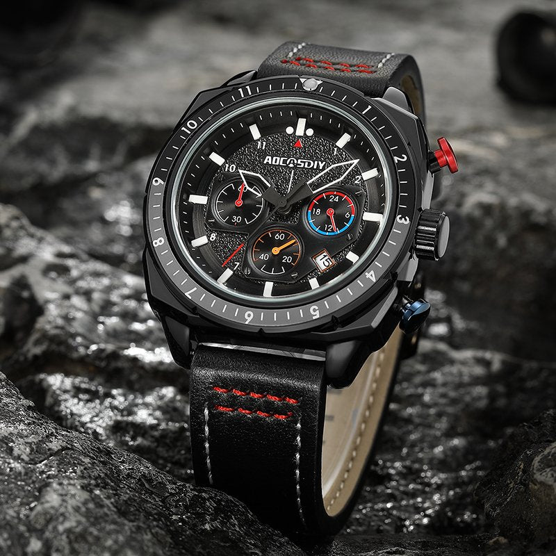 Montre à quartz de luxe, étanche, à chronographe et à sport