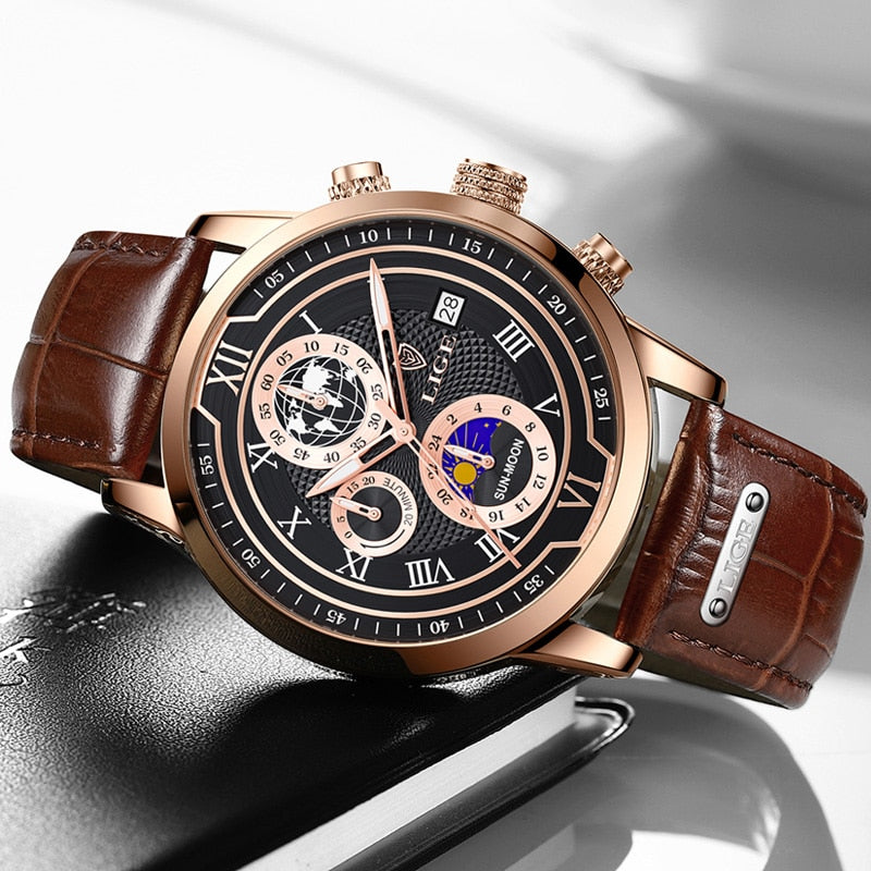 Montre chronographe à bracelet en cuir de première qualité